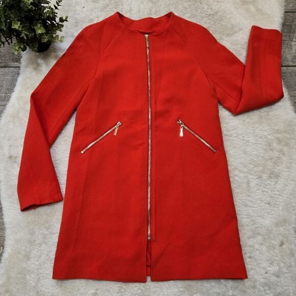 H&M Red-Orange Collarless Jacket, Size 2 - Picture 1 of 7